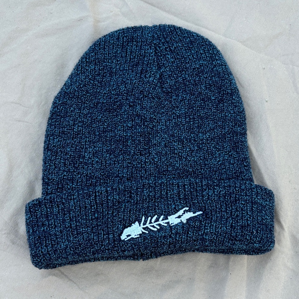 Blue Knit Beanie with Fishbone Design